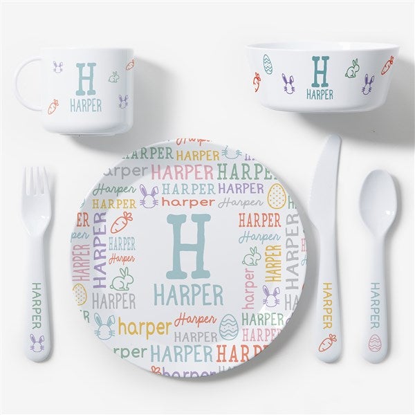 Names Dish Set Easter Repeating Name Personalized Kids Dinnerware