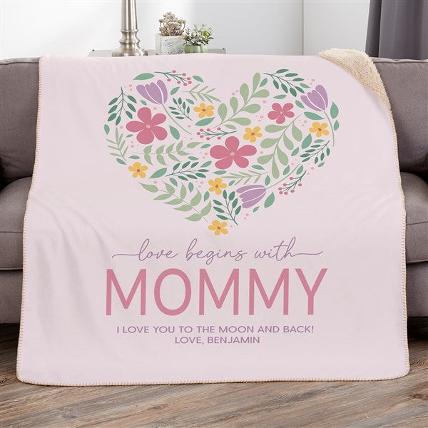 Love Begins With Mom Personalized Blankets - 52626