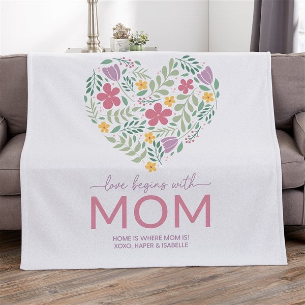 Love Begins With Mom Personalized Blankets - 52626