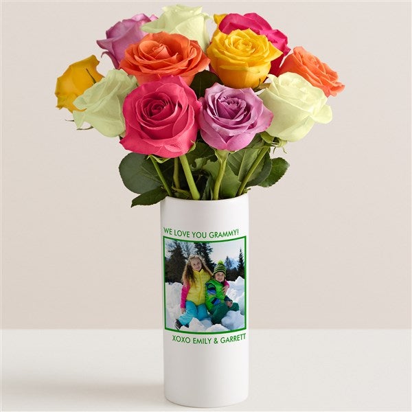 Picture Perfect Personalized Photo Vase with Rose Bouquet - 52627