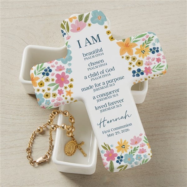 Floral Holy Name Personalized Cross Box - 52782