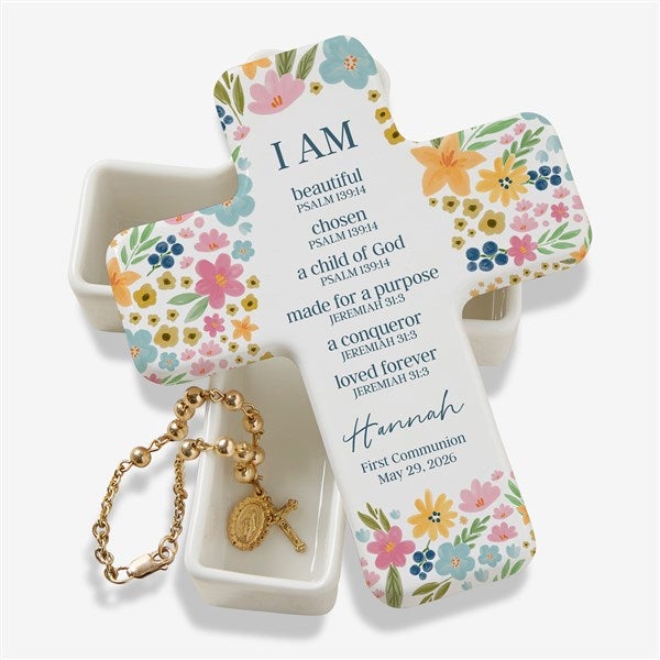 Floral Holy Name Personalized Cross Box - 52782