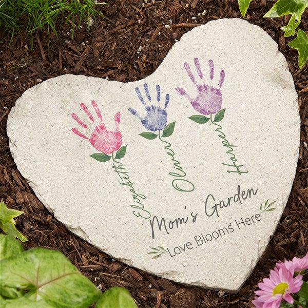 Family Handprint Art Personalized Heart Garden Stone - 52796