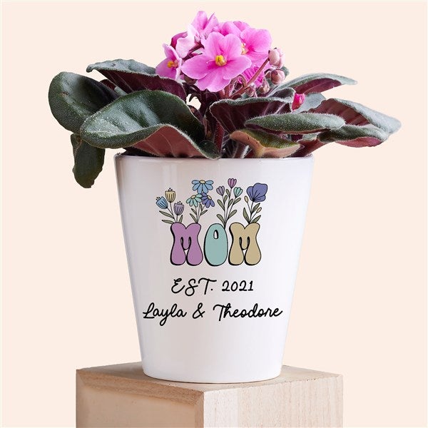 Retro Floral Mom Personalized Mini Flower Pot  - 52797