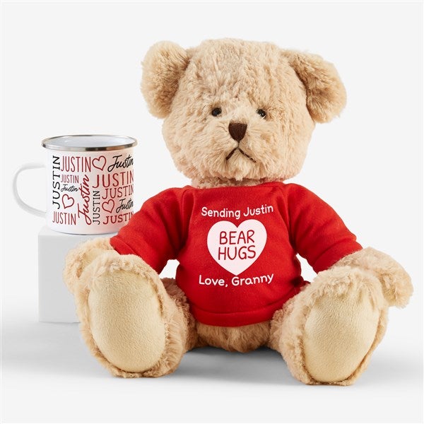 Valentine Personalized Teddy Bear and Enamel Mug Gift Bundle  - 53025