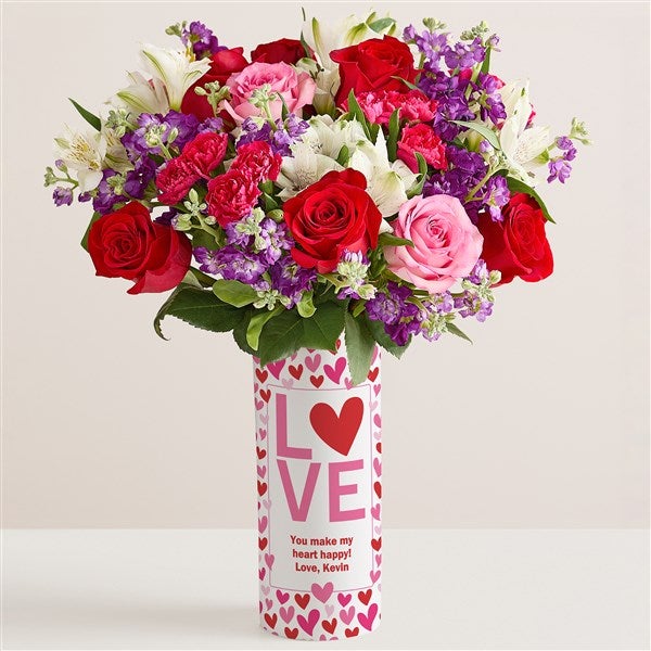 LOVE Personalized Vase with Fresh Flower Bouquet  - 53048