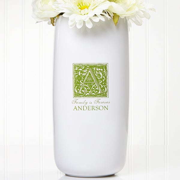 Floral Monogram Personalized Ceramic Vase - 5309