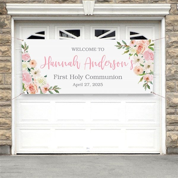 Floral First Communion Personalized Banner - 53254