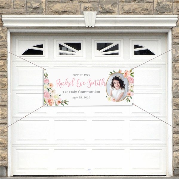Floral First Communion Personalized Banner - 53254