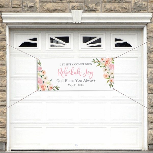 Floral First Communion Personalized Banner - 53254