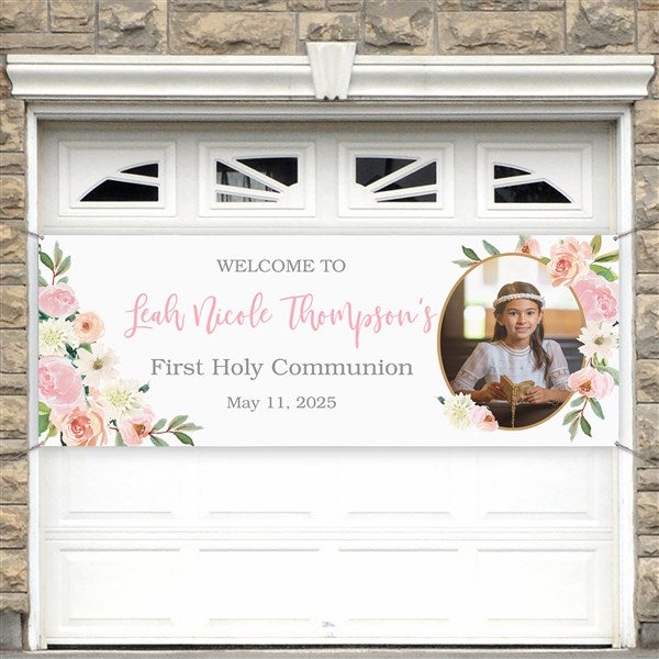 Floral First Communion Personalized Banner - 53254