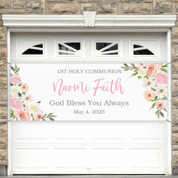 Floral First Communion Personalized Banner - 53254