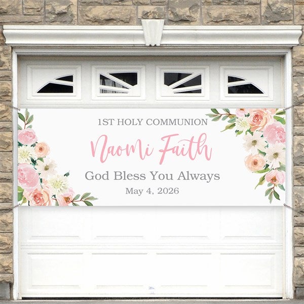 Floral First Communion Personalized Banner - 53254