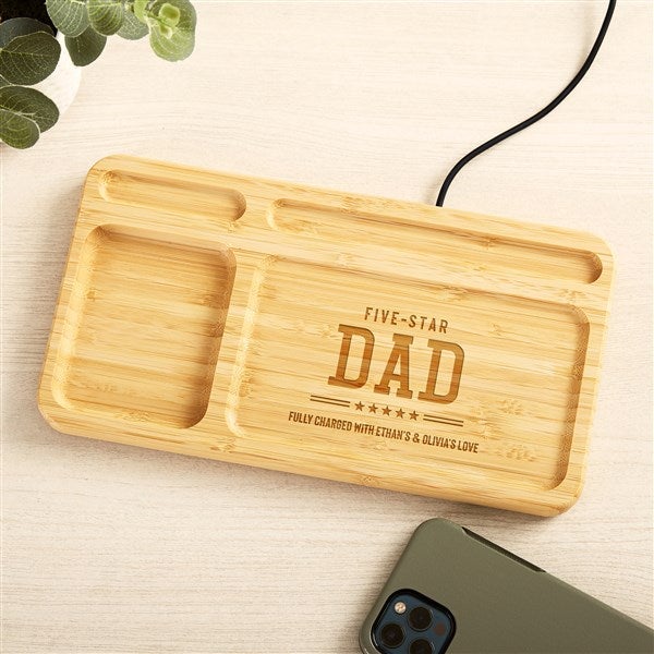 Five Star Dad Engraved Bamboo Charging Valet Tray - 53296