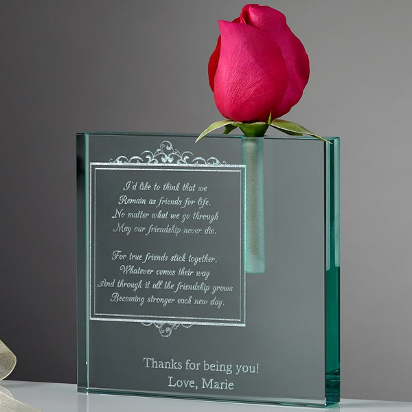 Personalized Friendship In Bloom Glass Keepsake Bud Vase - 5330