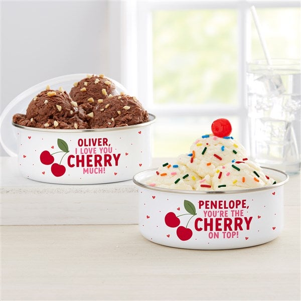 Sweet Cherries Personalized Enamel Bowl with Lid  - 53409