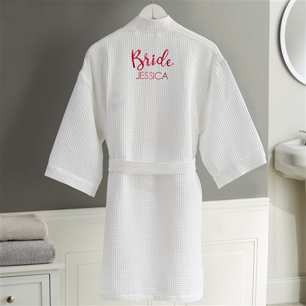 Kittenish Bridal Party Embroidered Waffle Weave Kimono Robe   - 53469