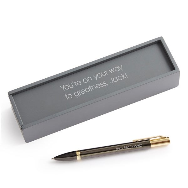 Engraved Reflections Gunmetal & Gold Ballpoint Pen and Box - 53594