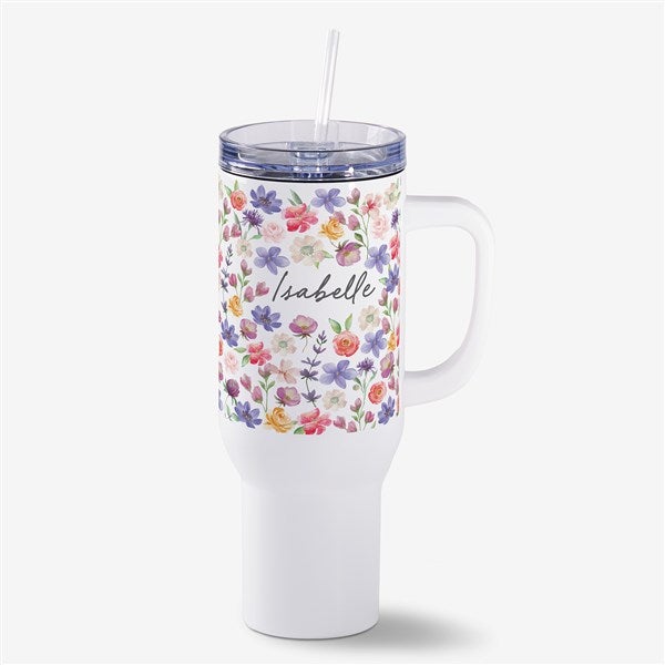 Floral Pattern Name Personalized White 40oz. Tumbler - 53631