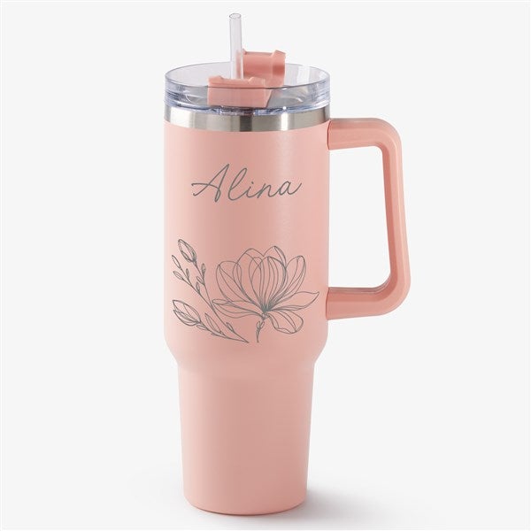 Floral Pattern Engraved Stainless Steel Tumbler - 53641