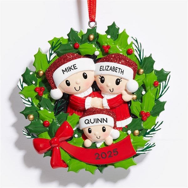 Holly Jolly Family Wreath Personalized Christmas Ornament  - 53820