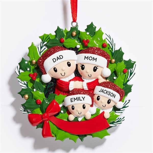 Holly Jolly Family Wreath Personalized Christmas Ornament  - 53820