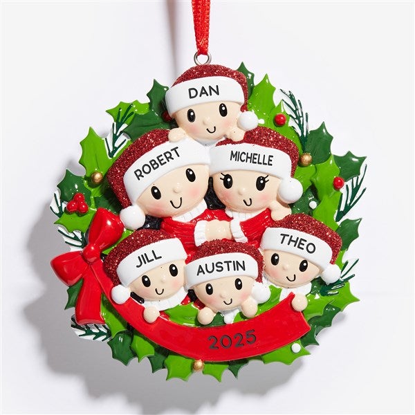 Holly Jolly Family Wreath Personalized Christmas Ornament  - 53820
