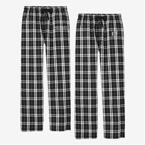 Classic Comfort Embroidered Black and White Flannel Pants  - 53875