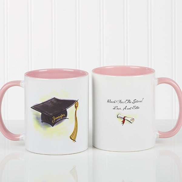 Cap & Diploma Personalized Graduation Coffee Mug Pink