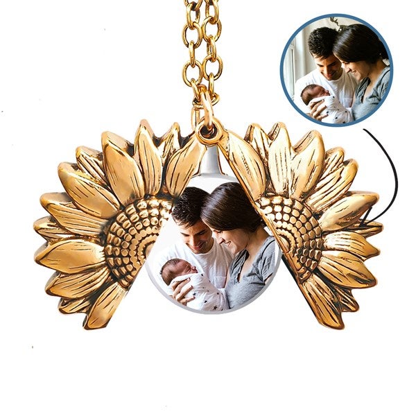 Custom Photo Sunflower Locket Necklace - 54098D
