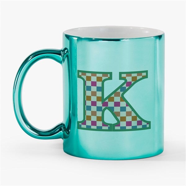 Checkered Initial Perosnalizeded11 oz Metallic Mug - 54225