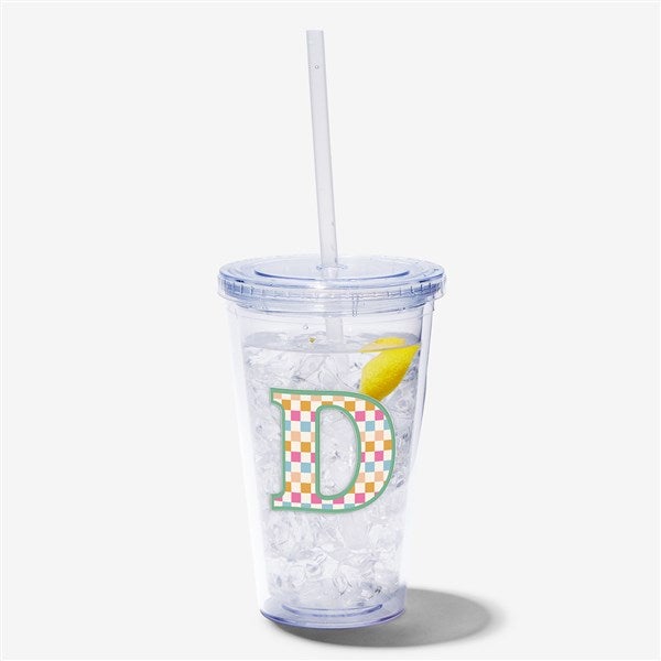 Checkered Initial Personalized 17 oz. Acrylic Insulated Tumbler  - 54226
