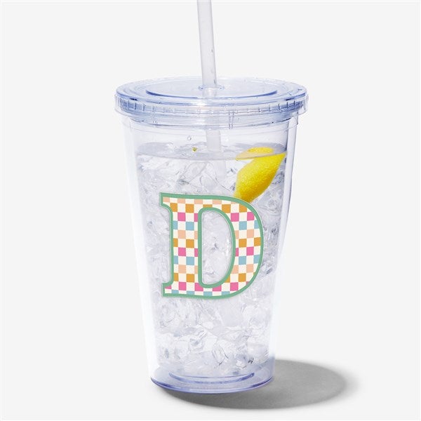 Checkered Initial Personalized 17 oz. Acrylic Insulated Tumbler  - 54226