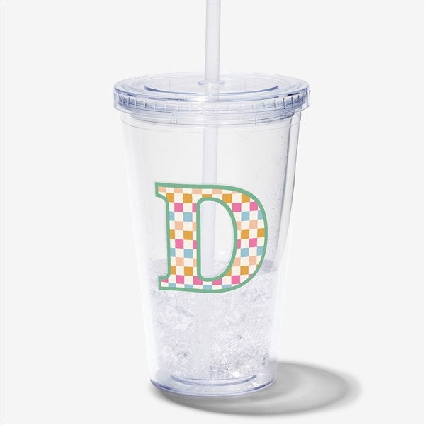 Checkered Initial Personalized 17 oz. Acrylic Insulated Tumbler  - 54226