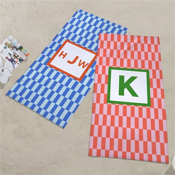 Bright Check Monogram Personalized Beach Towel - 54254