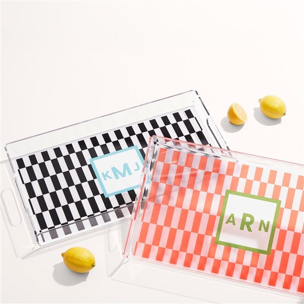 Bright Check Monogram Personalized Acrylic Serving Tray  - 54259