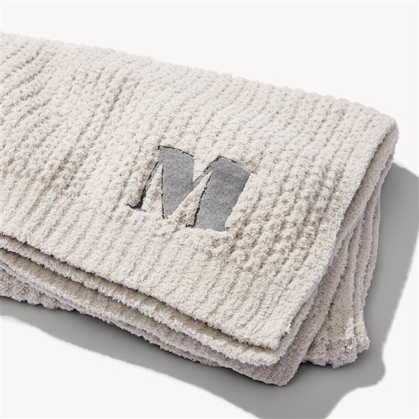 Initial Embroidered Saranoni Waffle Knit Throw -Moonbeam  - 54314