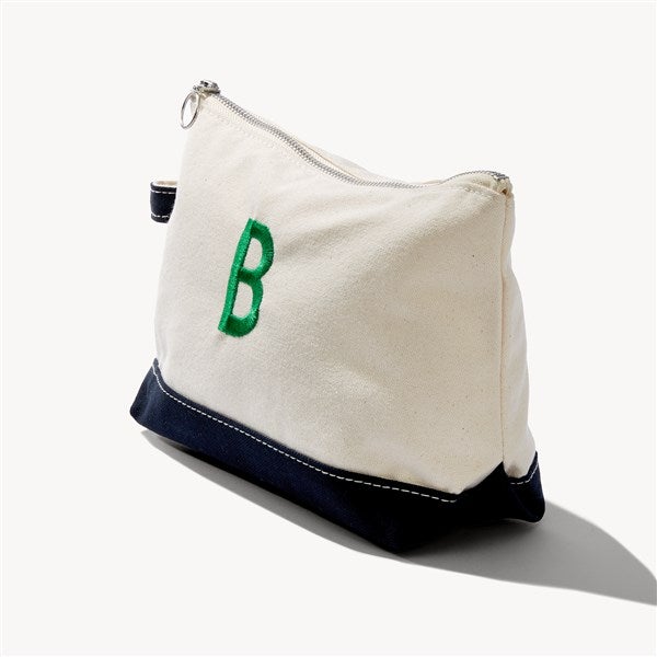 Initial Embroidered Canvas Makeup Bag  - 54339