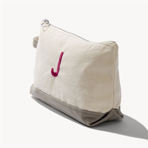 Initial Embroidered Canvas Makeup Bag  - 54339