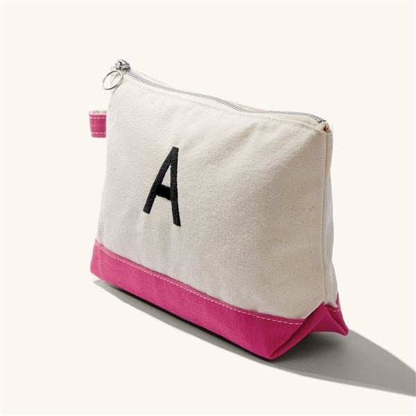 Initial Embroidered Canvas Makeup Bag  - 54339