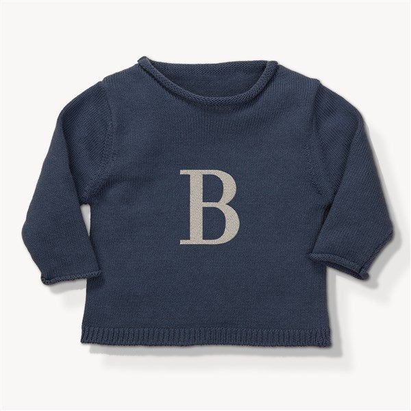 Initial Embroidered Navy Baby Sweater  - 54369