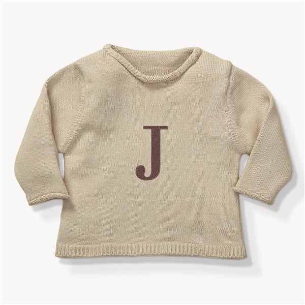 Initial Embroidered Cream Baby Sweater  - 54370
