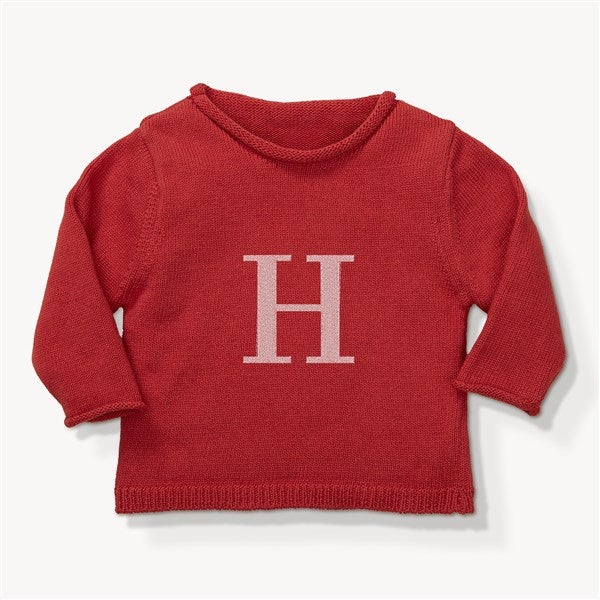 Initial Embroidered Rust Baby Sweater  - 54371