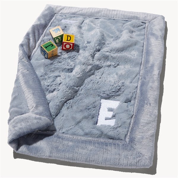 Initial Embroidered Mini Blanket - Storm Cloud Blue  - 54377