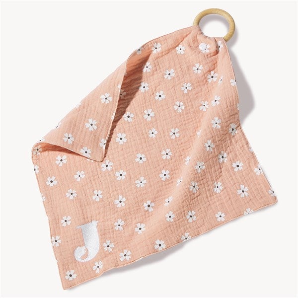Initial Embroidered Mini Teether Blankie in Pink Floral  - 54379