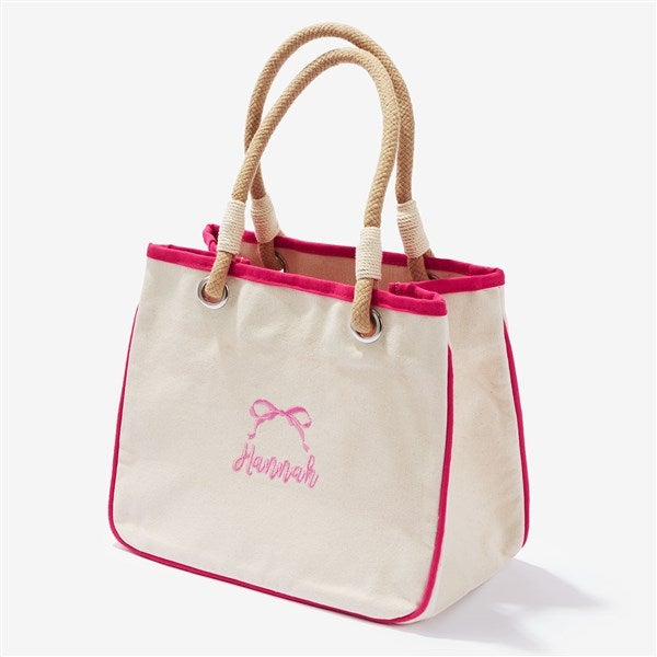Darling Bow Embroidered Canvas Rope Tote - 54436