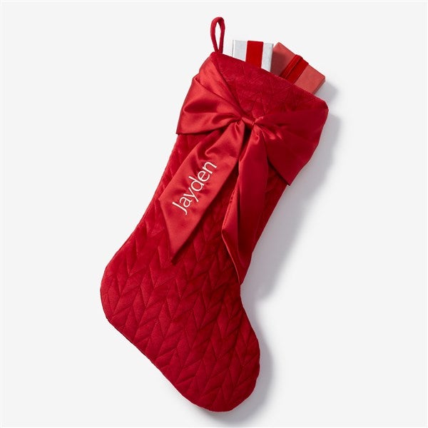 Holly Jolly Bow Embroidered Christmas Stocking  - 54503