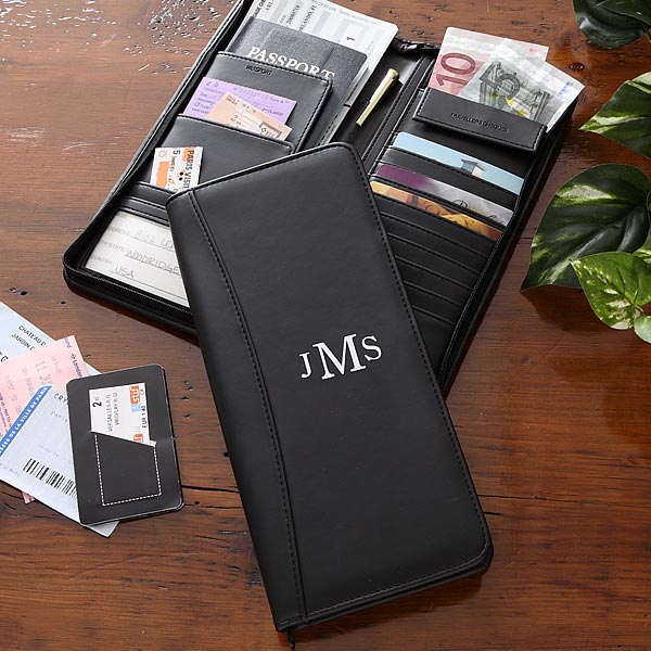 Personalized Leather Plane Ticket Travel Case with Monogram - 5452