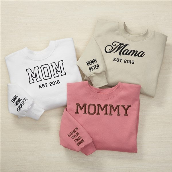 Kittenish Mom Embroidered Crewneck Sweatshirt    - 54650