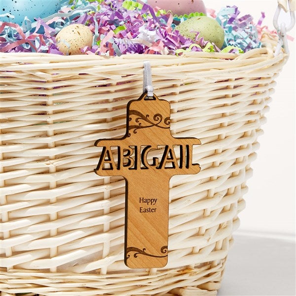 Cross Personalized Wooden Easter Basket Tags - 54685